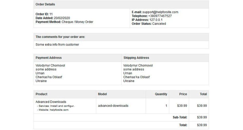 Opencart Module Admin detail order email Opencart 3